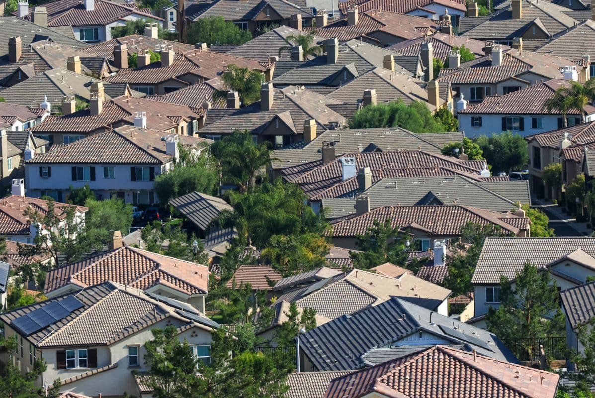 Aerial view of a suburban neighborhood